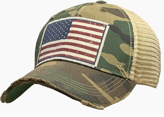 AMERICAN FLAG USA DISTRESSED TRUCKER CAP