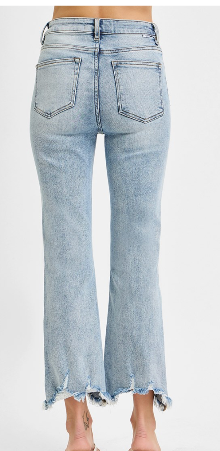 HR CROP FLARE FRAYED HEM