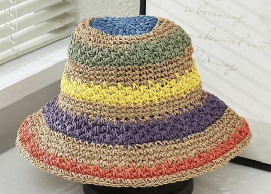 STRIPED STRAW BUCKET HAT