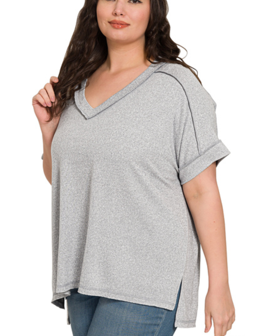 MELANGE HACCI VNK S/SLV HI-LO TEE