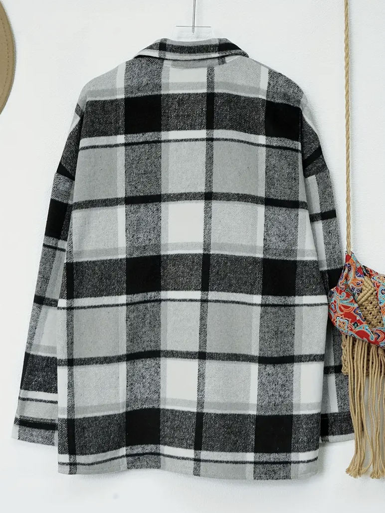 PLAID SHACKET LAPEL COLLAR