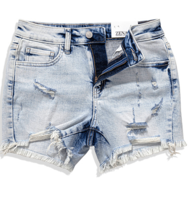 DISTRESSED HEM DENIM SHORT