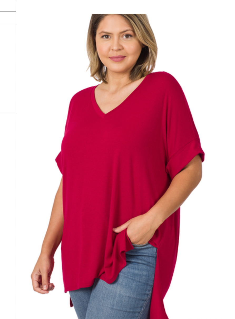 ROLLED SLV V-NECKHI-LO HEM