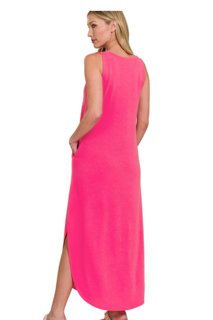 SIDE SLIT DRESS W/POCKETS