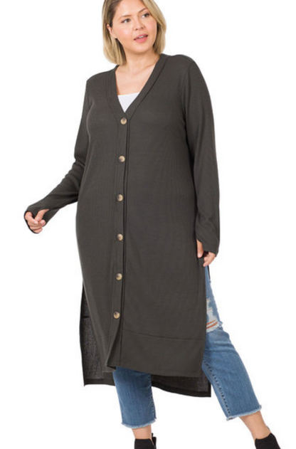 RIBBED LONG CARDIGAN