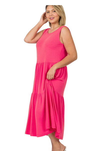 SLVLSS TIERED MIDI DRESS