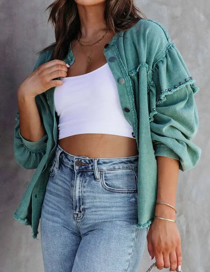 STUDDED RAW TRIMMED JACKET