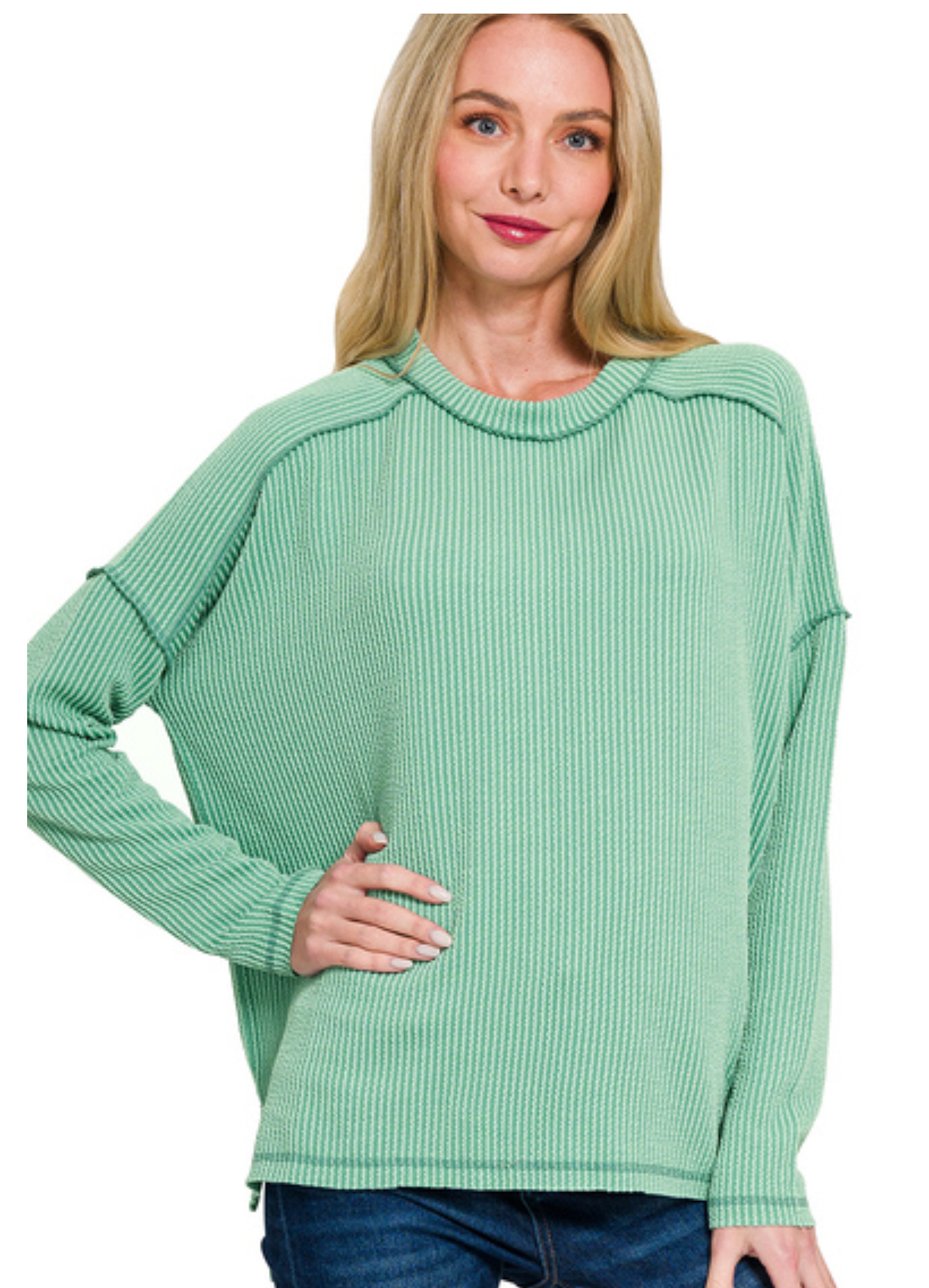 RIBBED RAW EDGE L/SLV TOP
