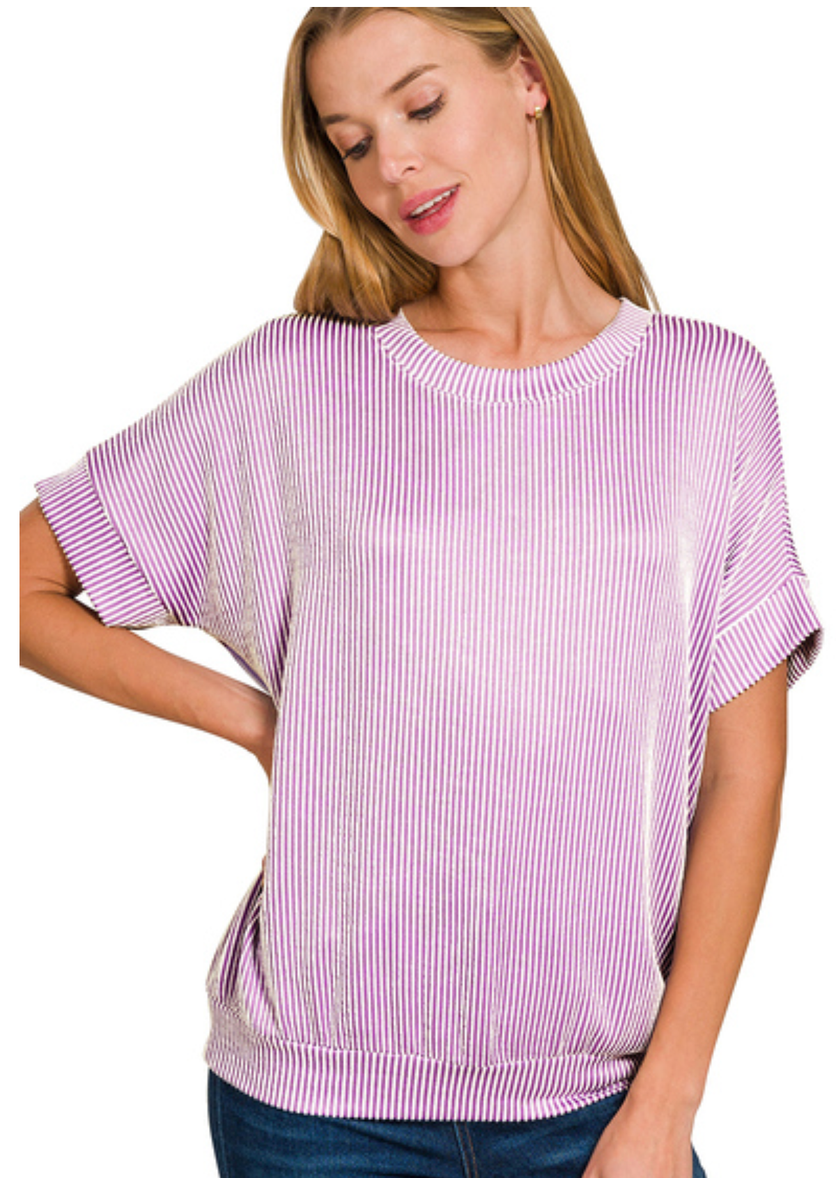 CORDED RIB S/SLV TOP
