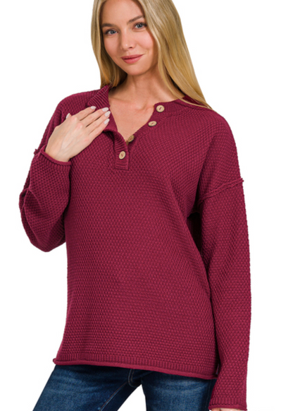 BUTTON HENLEY SWEATER