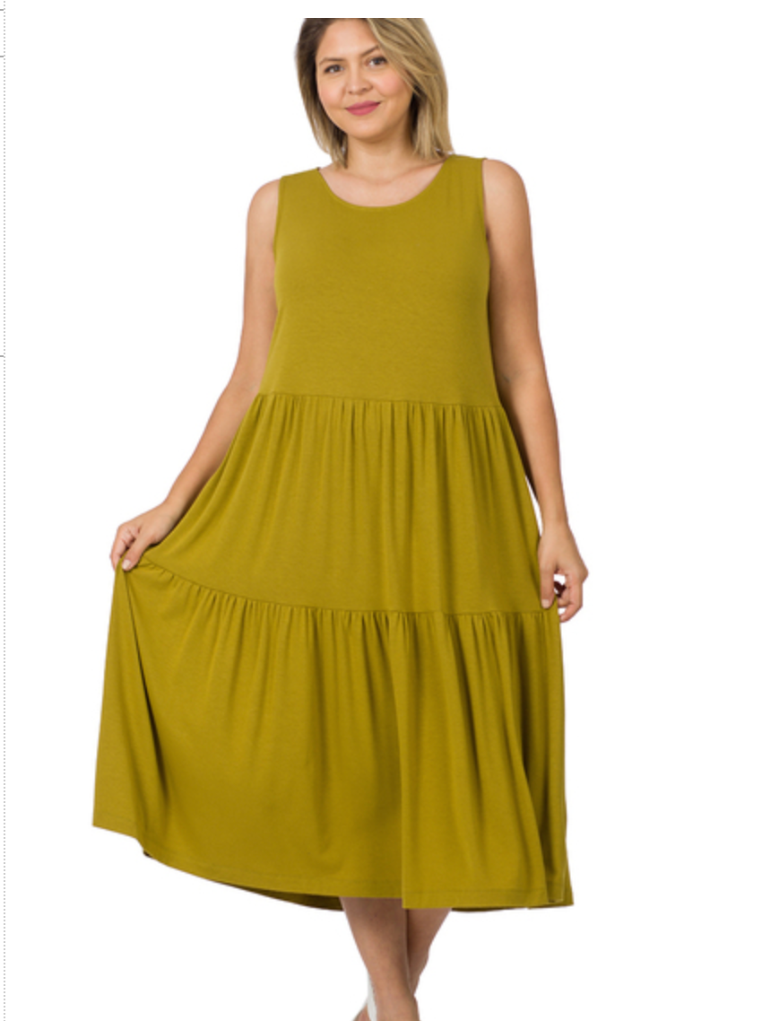 SLVLSS TIERED MIDI DRESS