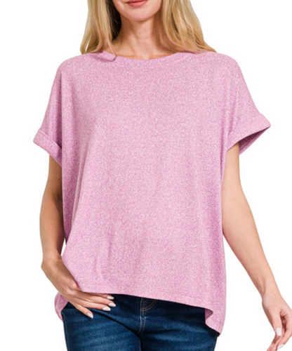 SOFT MELANGE HACCI S/SLV RD NK TOP