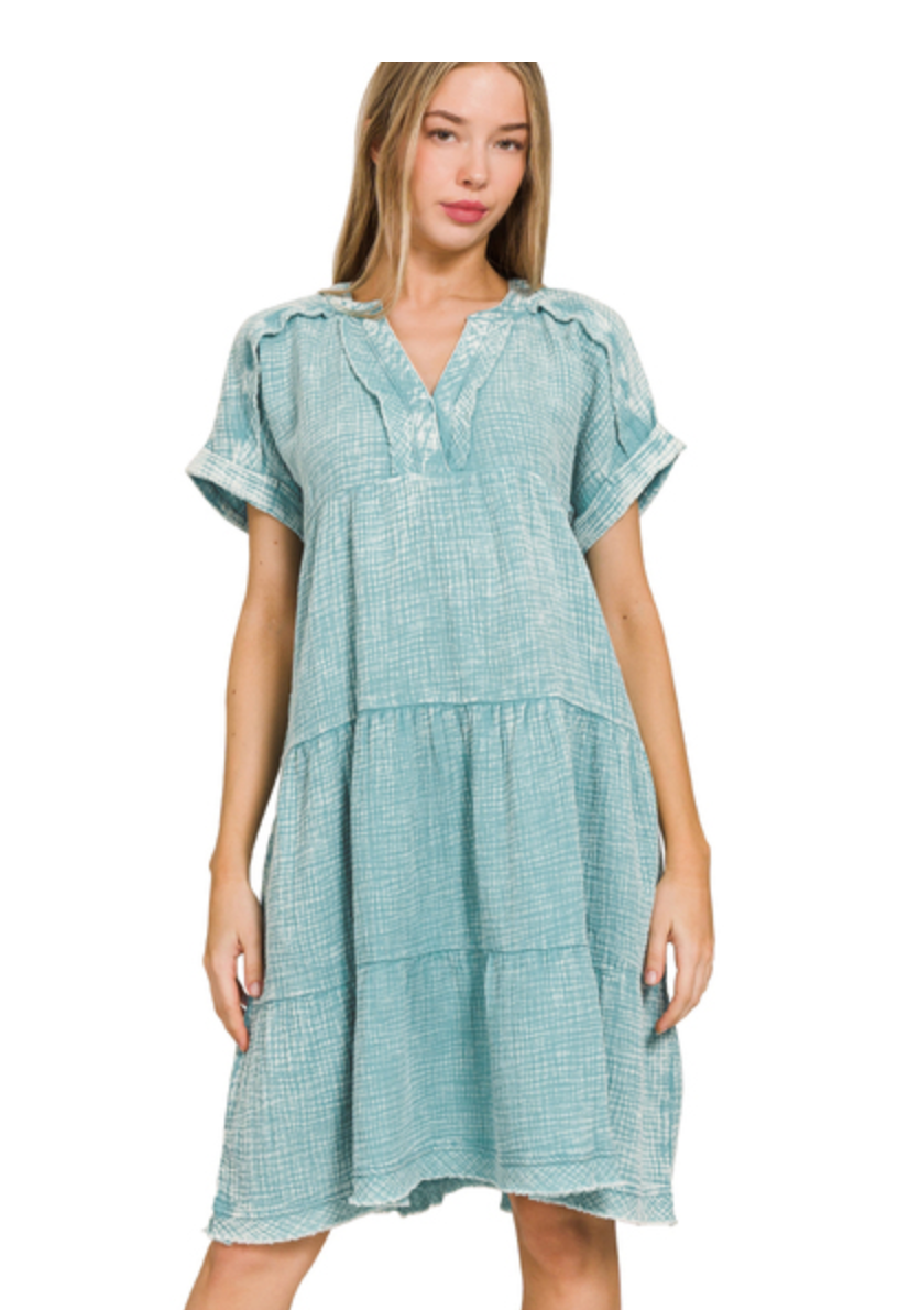 WSHD GAUZE V-NK DRESS