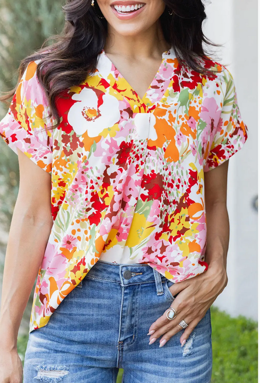 FLORAL VNECK S/SLV