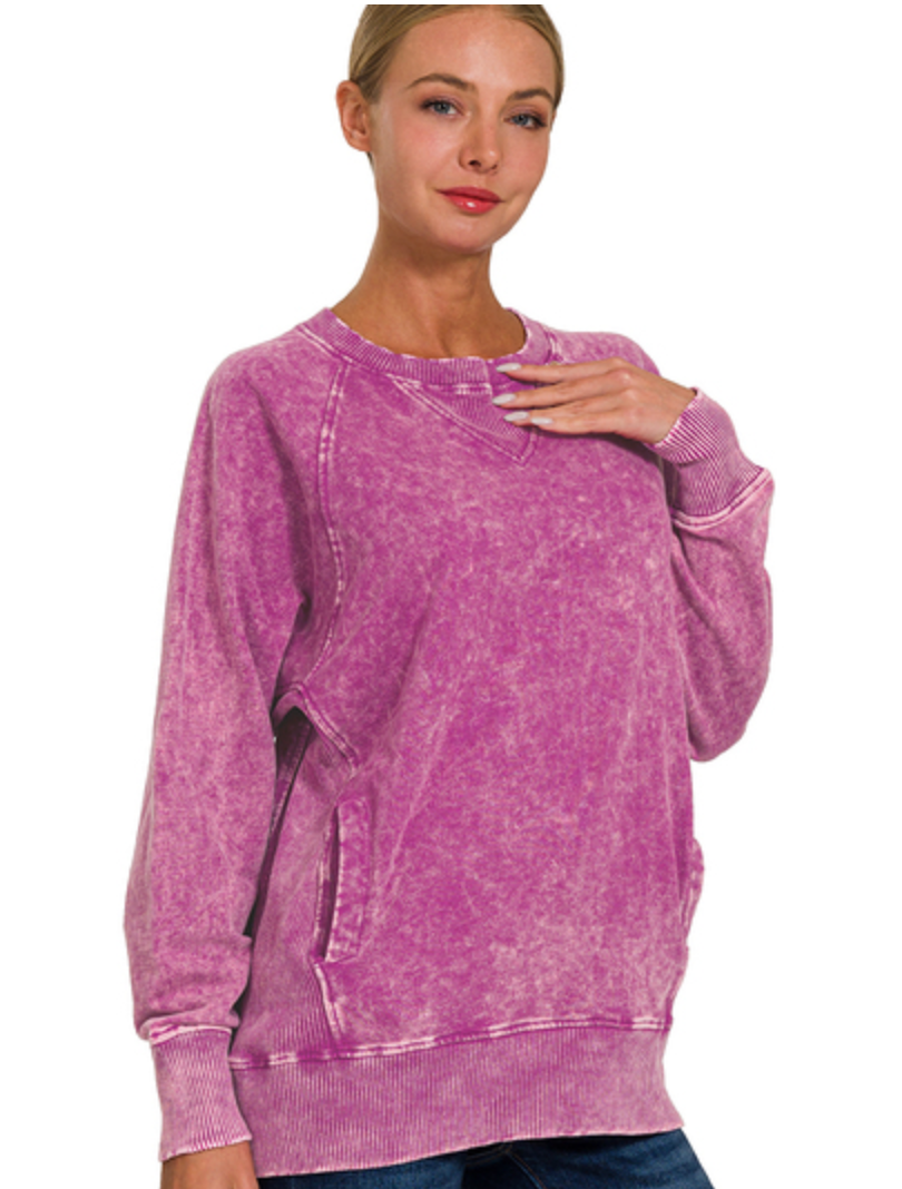 ACID WASH FRTERRY PULLOVER