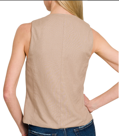 LINEN 5 BUTTON VEST