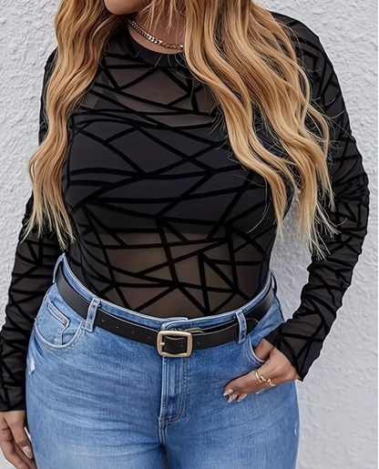 MESH GEOMETRC L/SLV TOP