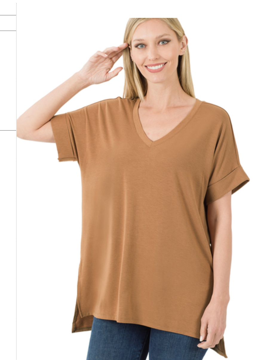 ROLLED SLV V-NECKHI-LO HEM