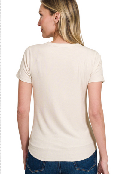 RIBBED CURVED HEM RD-NK TEE