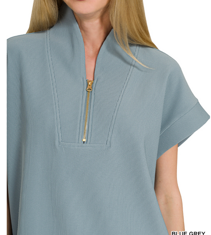 RIBBED HIGHNK HALF ZIP TOP