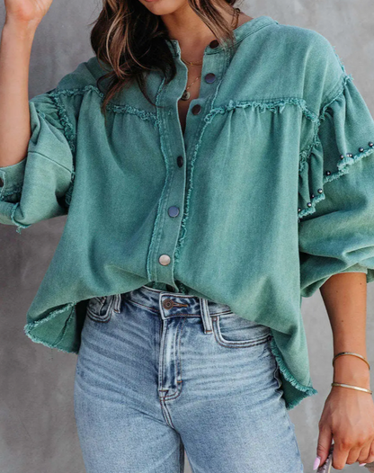 STUDDED RAW TRIMMED JACKET