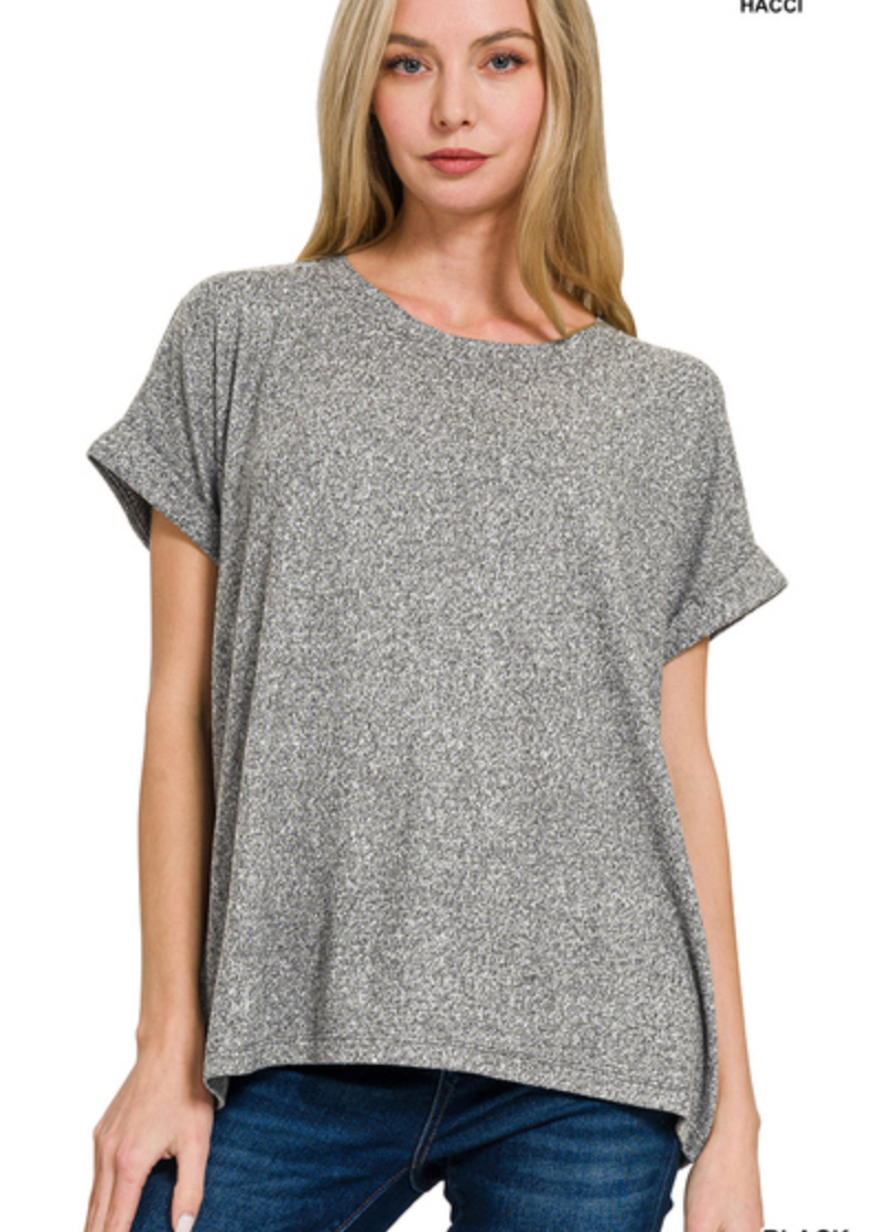 SOFT MELANGE HACCI S/SLV RD NK TOP