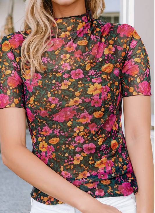 MESH FLOWER S/SLV TOP