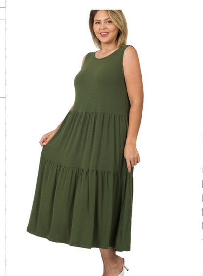 SLVLSS TIERED MIDI DRESS