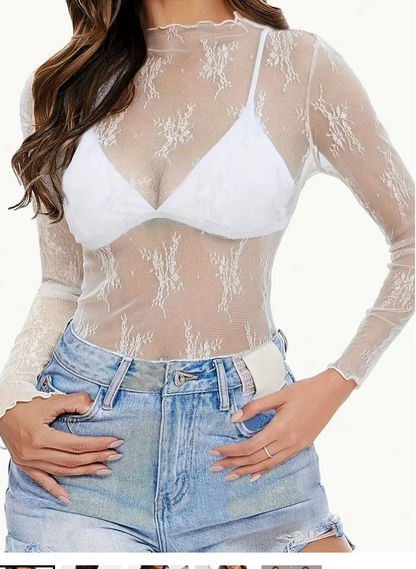 MESH MOCKNECK LACETOP