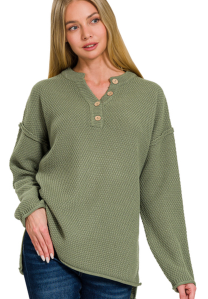 BUTTON HENLEY SWEATER