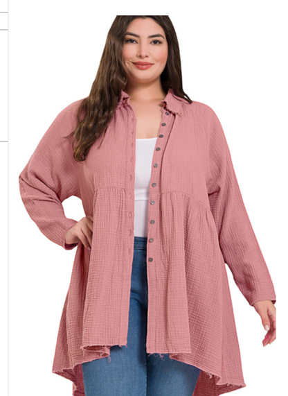 DBL GAUZE PEPLUM TOP