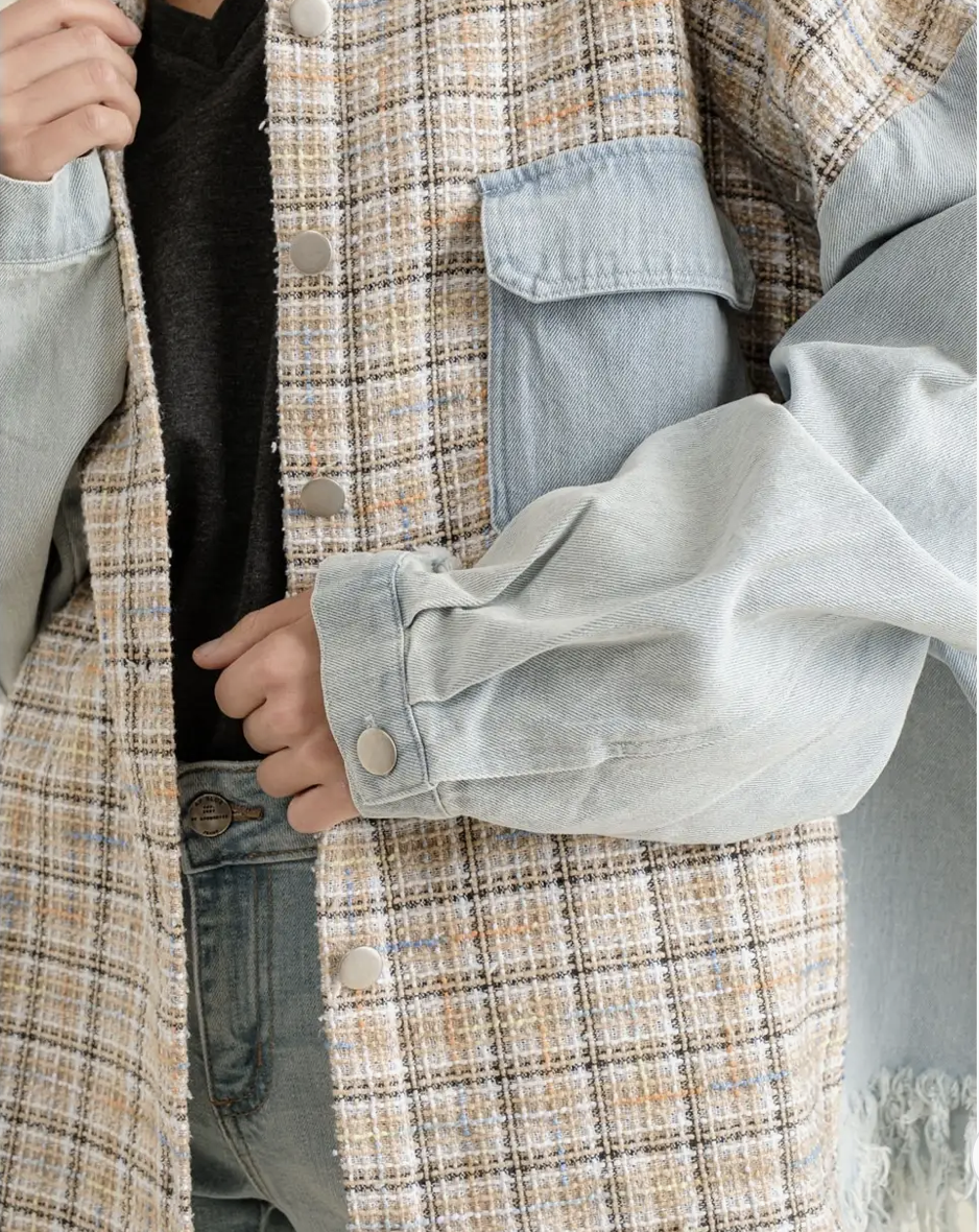 TWEED MIXED DENIM SHACKET