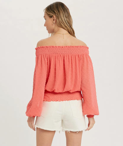 SMOCKING OFF THE SHOULDER BLOUSE