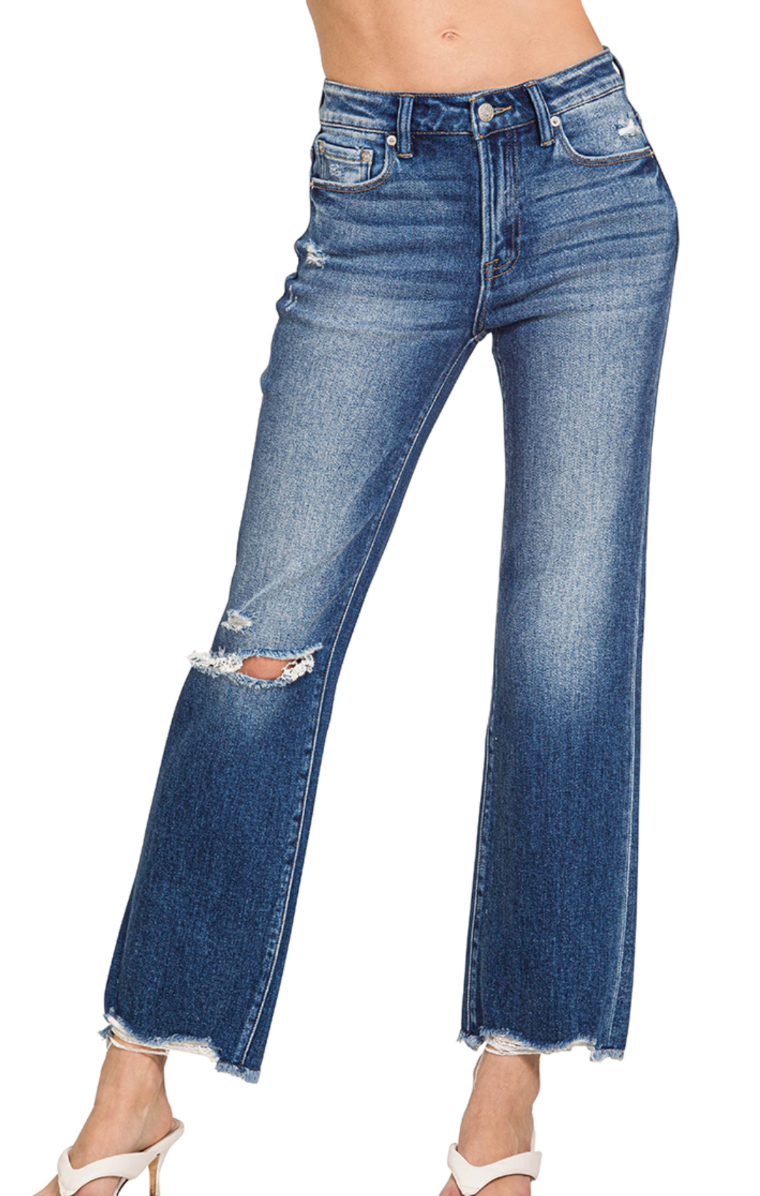 MR DISTRESSED KNEE RAW HEM