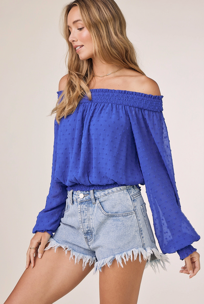 SMOCKING OFF THE SHOULDER BLOUSE