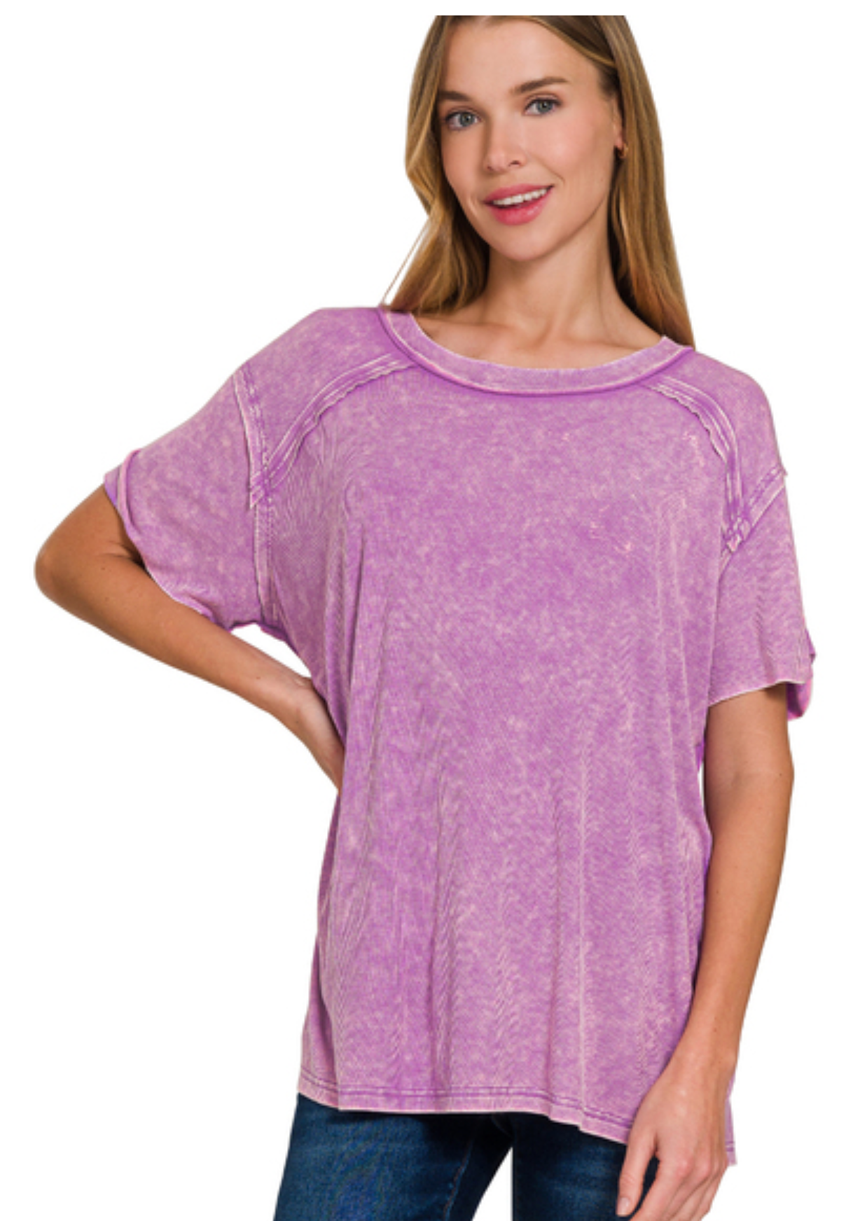 WASHED RIB S/SLV BOAT NK TOP