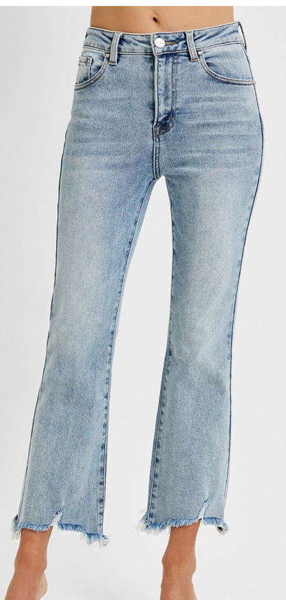 HR CROP FLARE FRAYED HEM