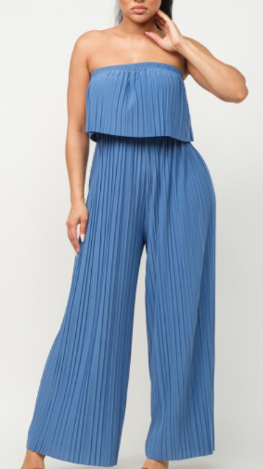 PLEATED STRAPLESS JUMPSUIT