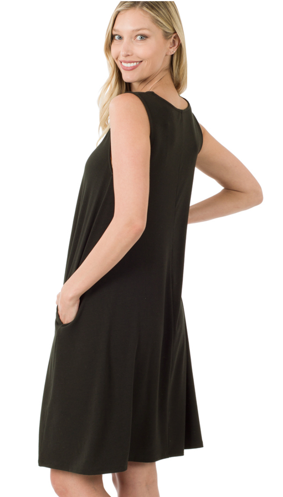 SLVLSS RD NK/HEM MIDI DRESS