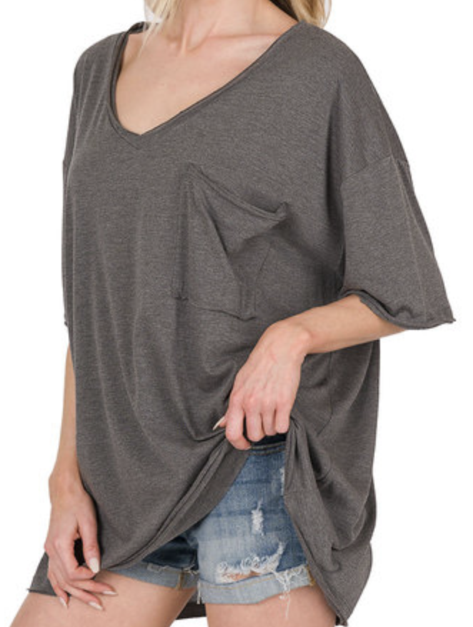 OVERSIZED BF TEE RAW EDGE W/POCKET