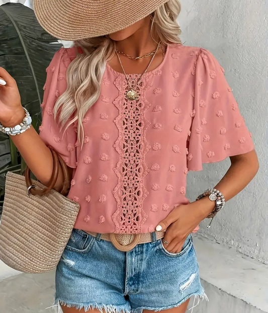 SWISS DOT/LACE FLUTTER SLV