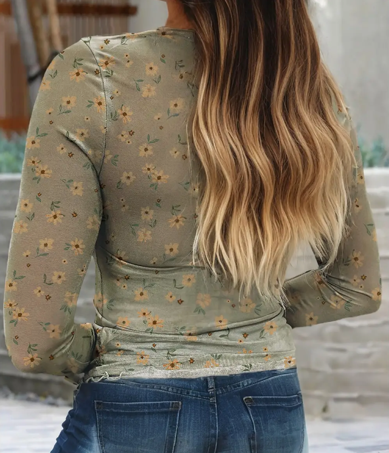 VINT FLORAL MESH L/SLV TOP