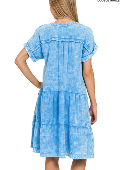 WSHD GAUZE V-NK DRESS