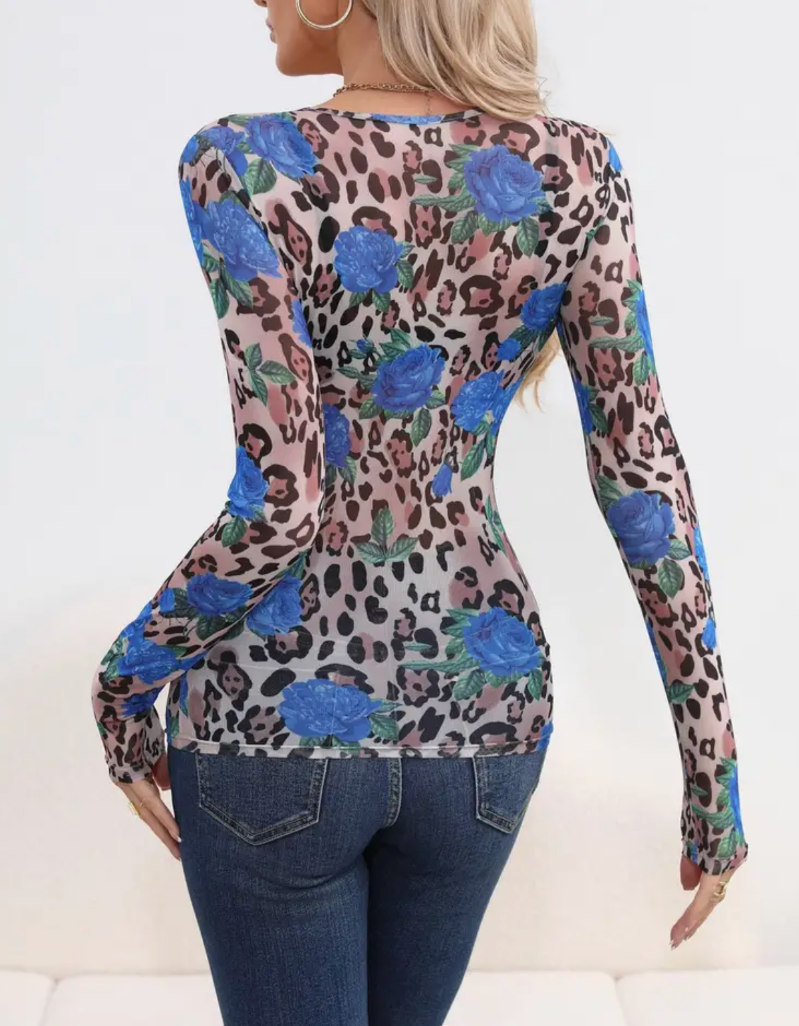 FLORAL LEOPARD MESH TOP