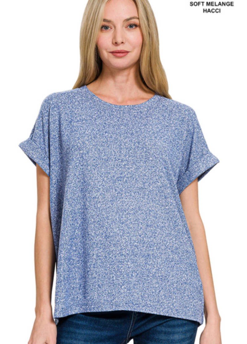 SOFT MELANGE HACCI S/SLV RD NK TOP