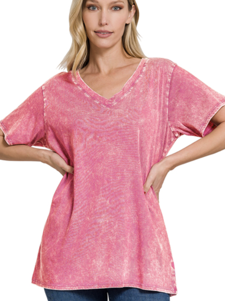 COTTON WASHED S/SLV VNCK TOP