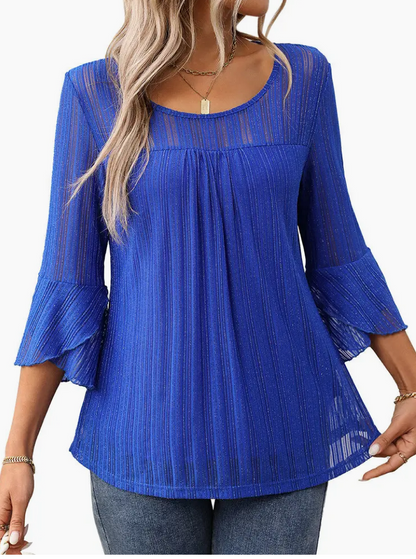 RUFFLE SLEEVE SHINY MESH TOP