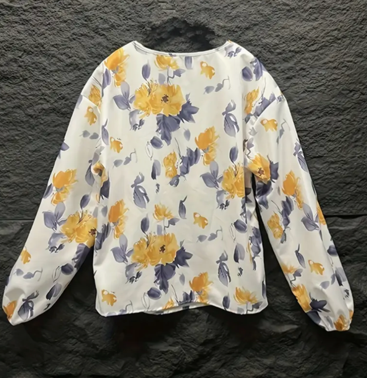 FLORAL SCOOPNK L/SLV BLOUSE