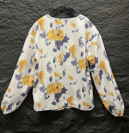 FLORAL SCOOPNK L/SLV BLOUSE