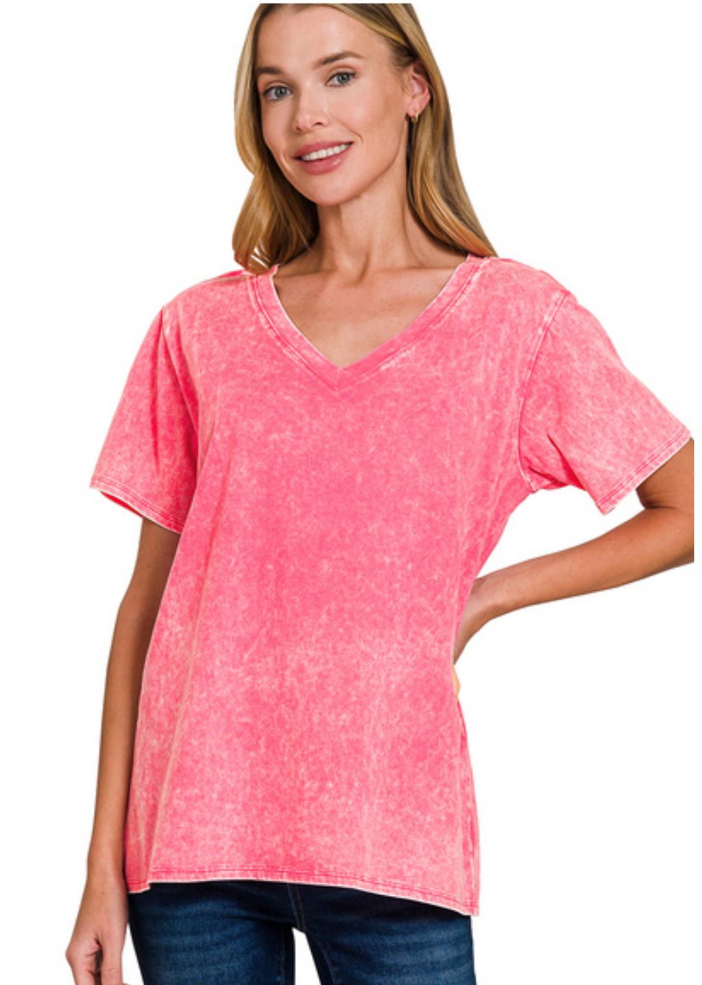 COTTON WASHED S/SLV VNCK TOP